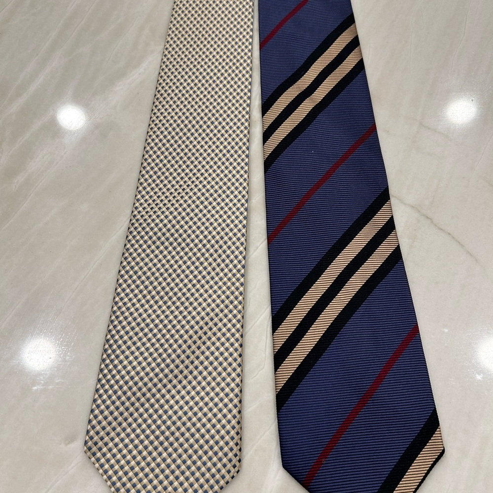 Burberry Blue and Cream Silk Ties